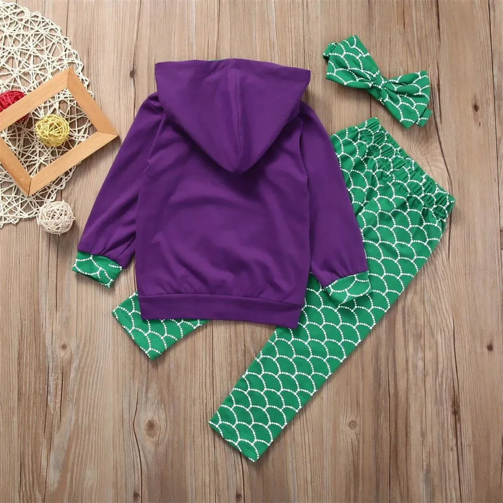 Toddler Girls Mermaid Hooded Long Sleeve Top & Pants Girl Wholesale