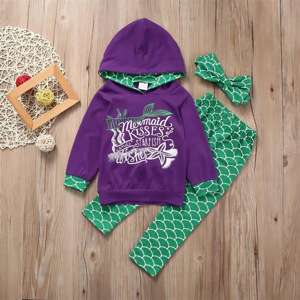 Toddler Girls Mermaid Hooded Long Sleeve Top & Pants Girl Wholesale