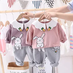 Toddler Girls Rabbit Printed Long Sleeve Top & Pants Girls Clothing Wholesale
