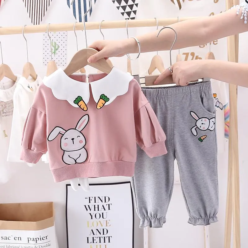 Toddler Girls Rabbit Printed Long Sleeve Top & Pants Girls Clothing Wholesale
