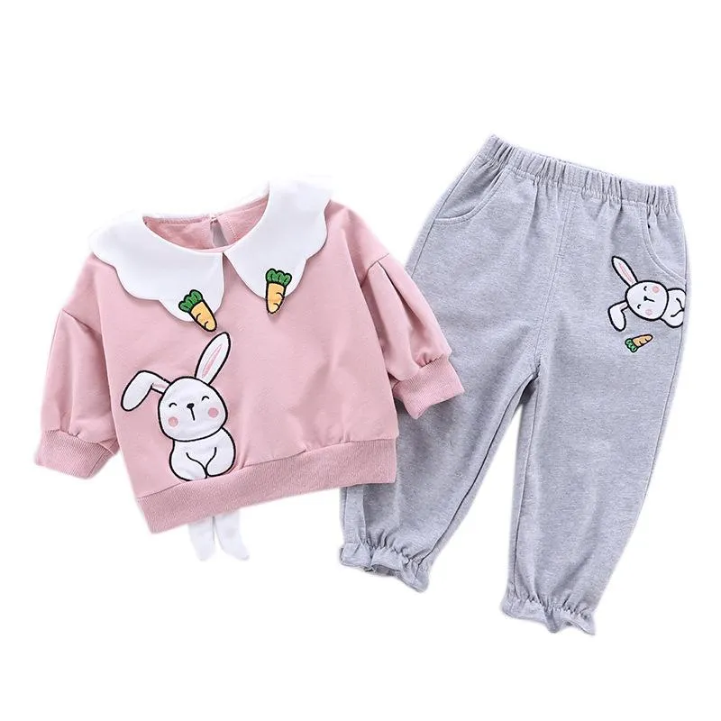 Toddler Girls Rabbit Printed Long Sleeve Top & Pants Girls Clothing Wholesale