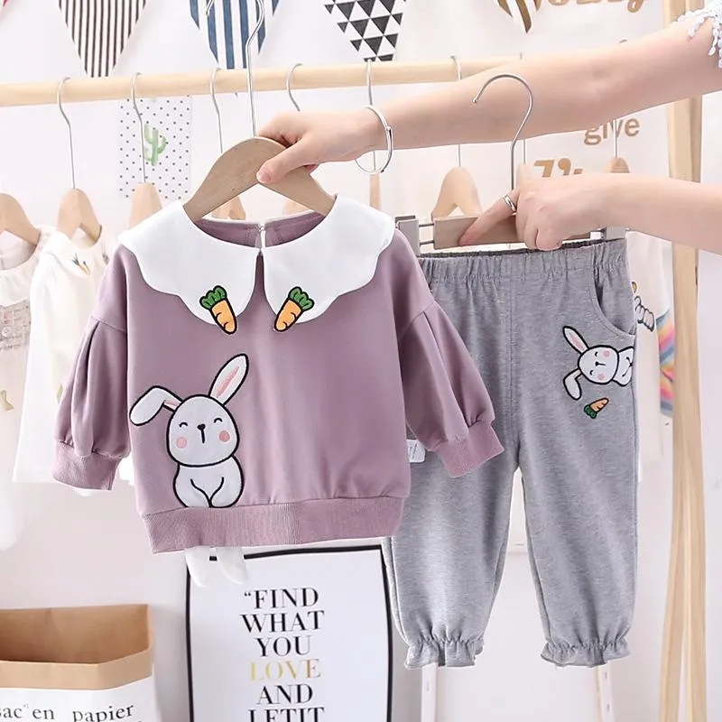 Toddler Girls Rabbit Printed Long Sleeve Top & Pants Girls Clothing Wholesale