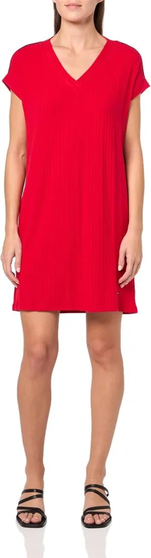 Tommy Hilfiger Women's Solid Short Sleeve V-Neck Sportswear Dress