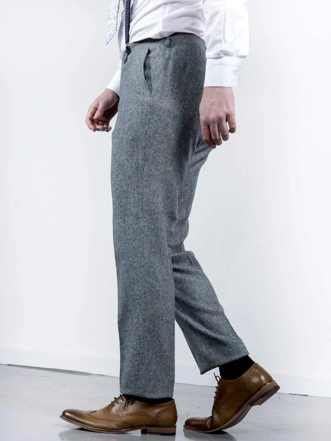 Torre Men's blue Donegal Tweed Trousers