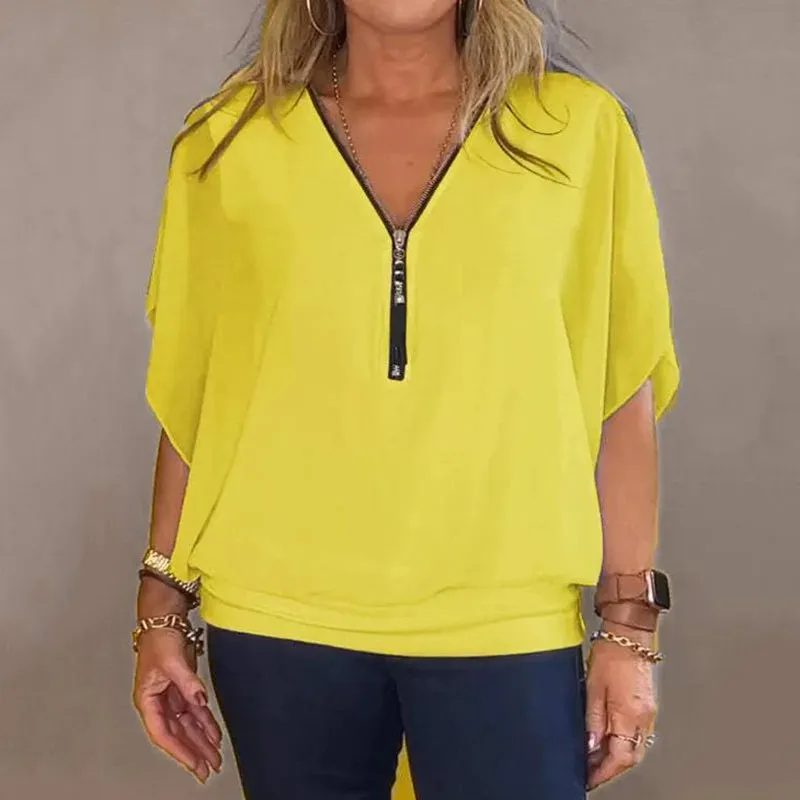 Up to 40% OFFWomen's Chiffon Zip-up Neck Casual Top