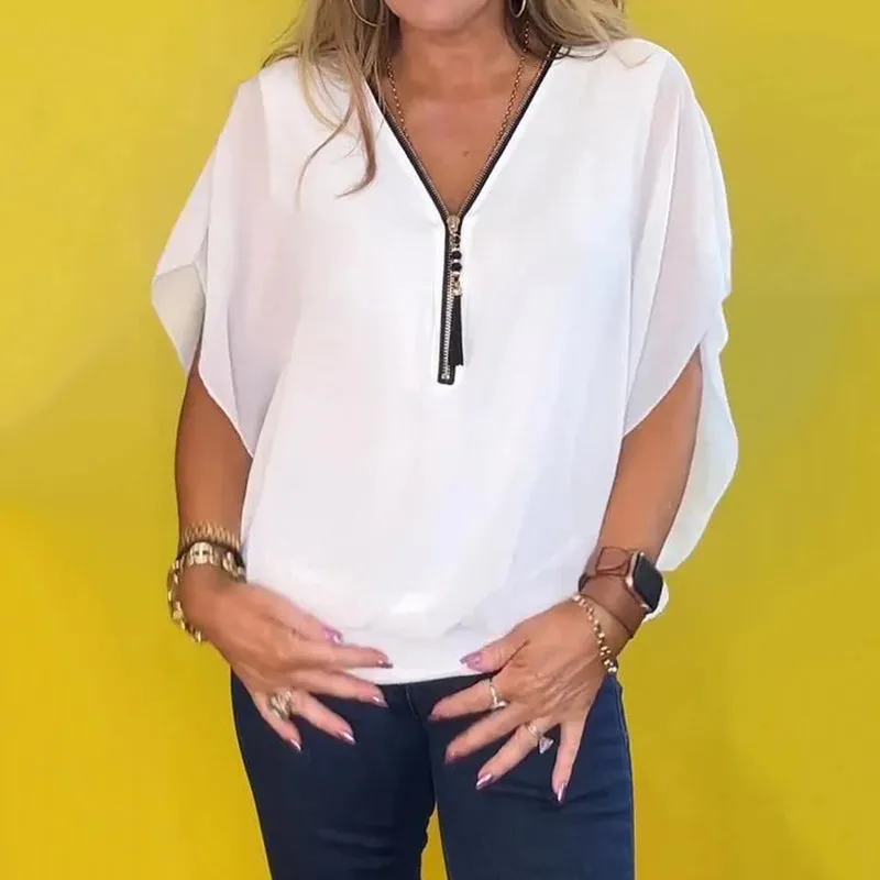 Up to 40% OFFWomen's Chiffon Zip-up Neck Casual Top