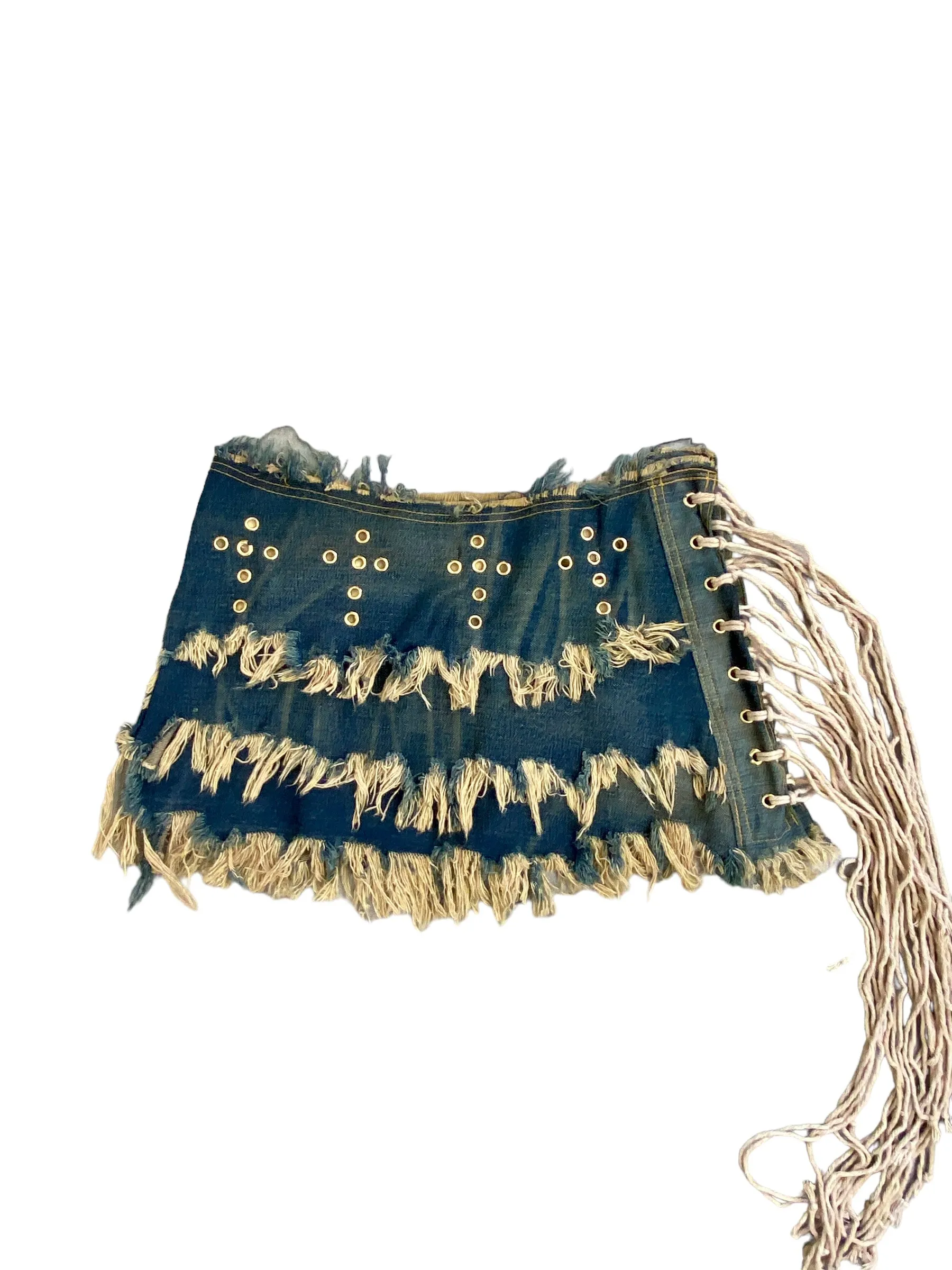Upcycled Bespoke Denim Eyelet Skirt (S)