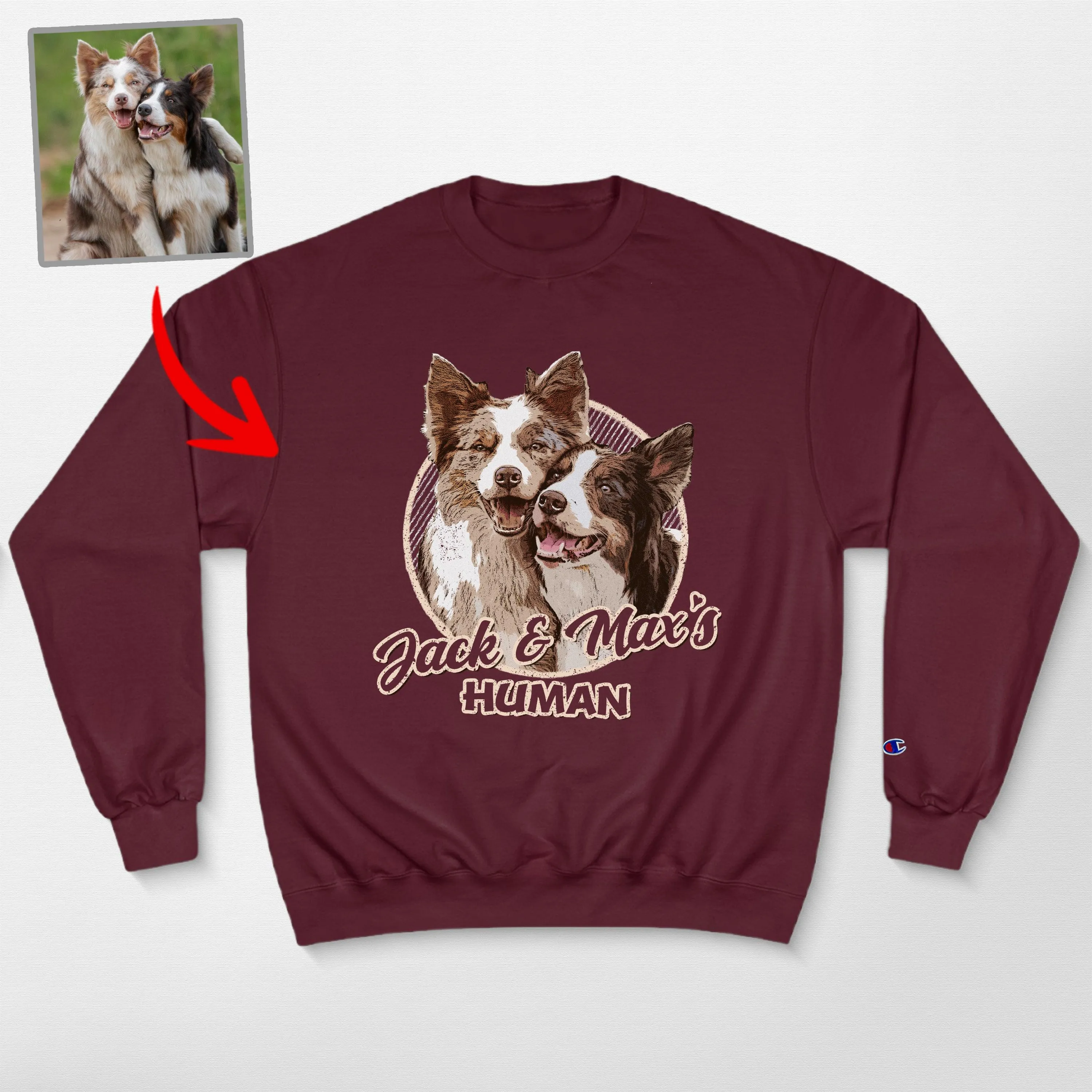 Vintage Custom Dog Portrait Champion Sweatshirt for Dog Lovers