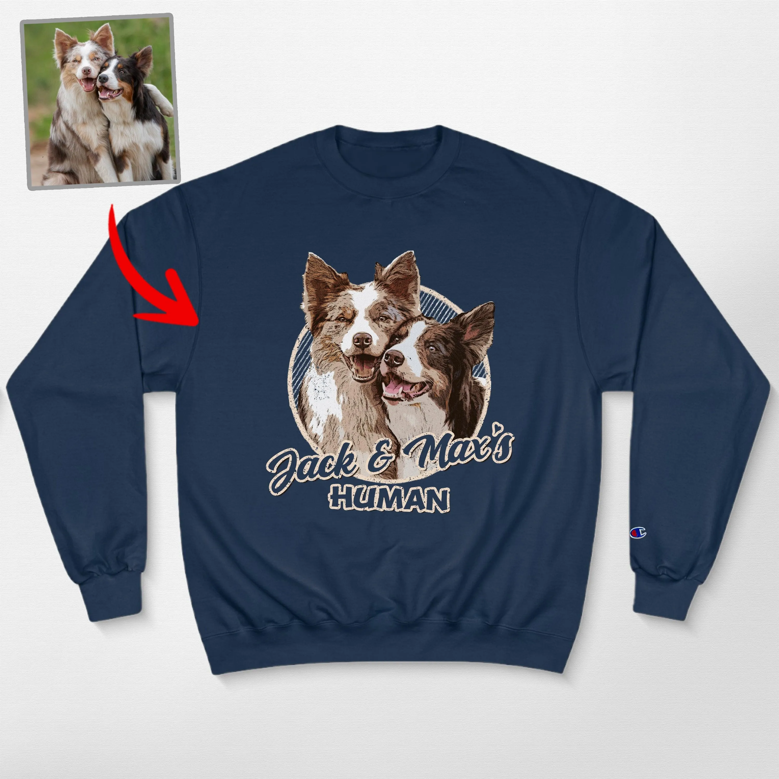 Vintage Custom Dog Portrait Champion Sweatshirt for Dog Lovers