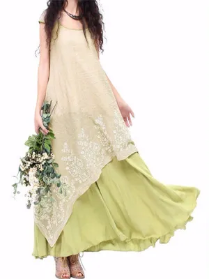 Vintage Embroidery Layered Women Dresses
