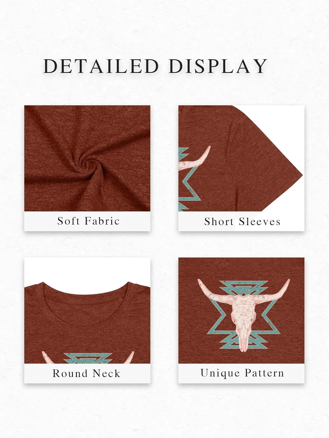 Western Shirts for Women Vintage Cow Skull Graphic Tshirts Casual Cowgirl Short Sleeve Tee Top