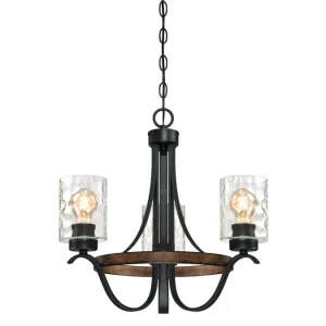 Westinghouse 6331800 3 Light Chandelier Textured Iron and Barnwood Finish with Clear Hammered Glass