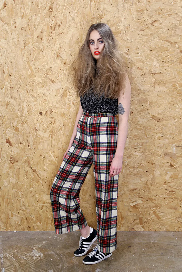 Wide Leg Tartan Trousers