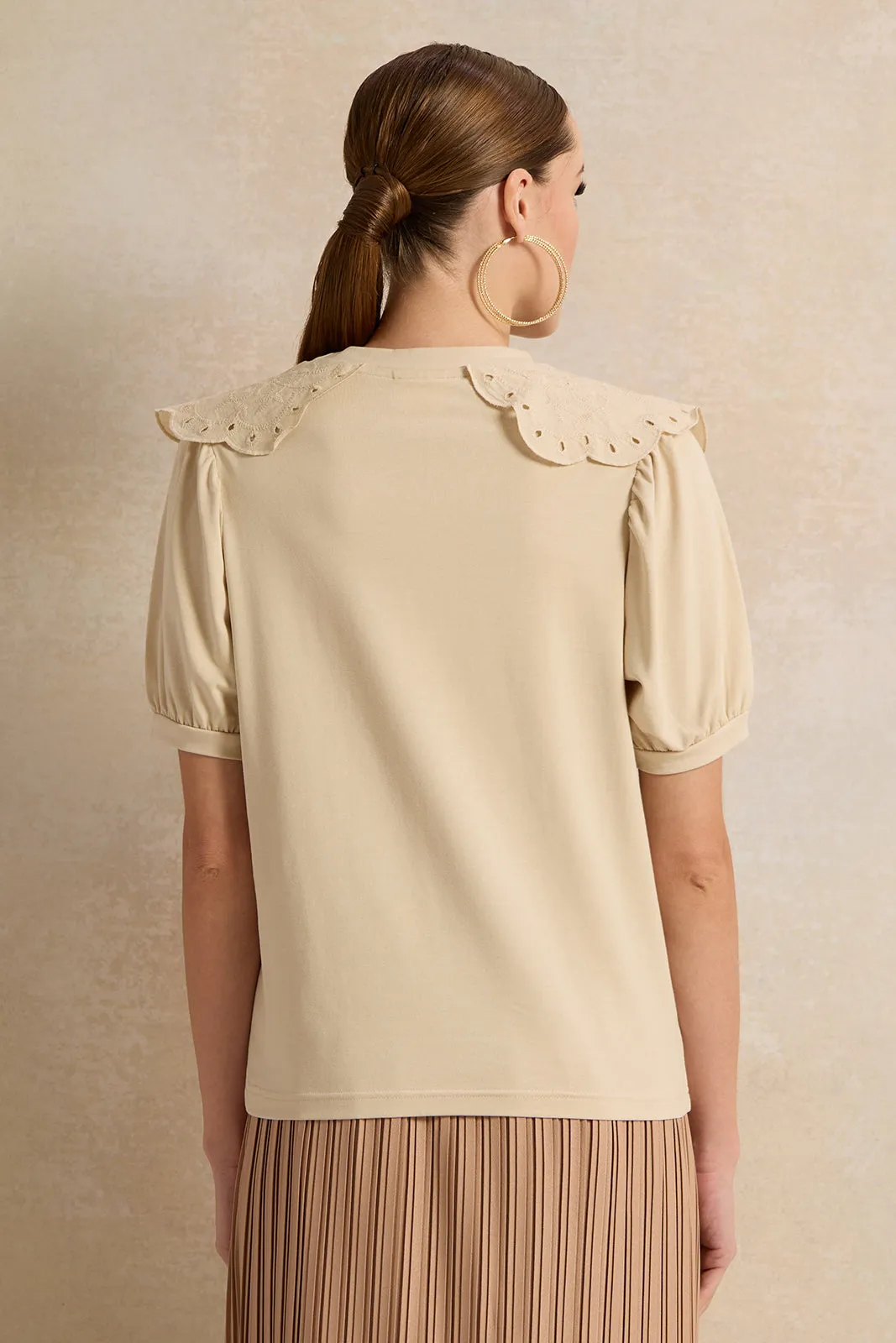 Women Beige Peter Pan Collar Top