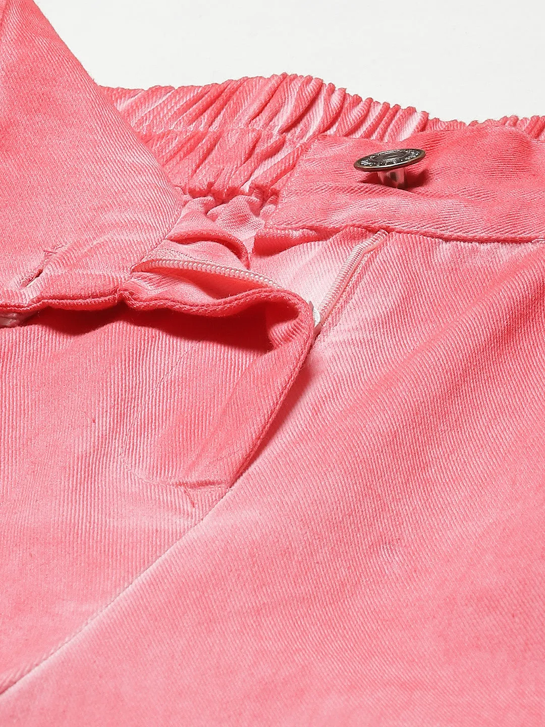 Women Pink Twill Pigment Wash Straight Pants