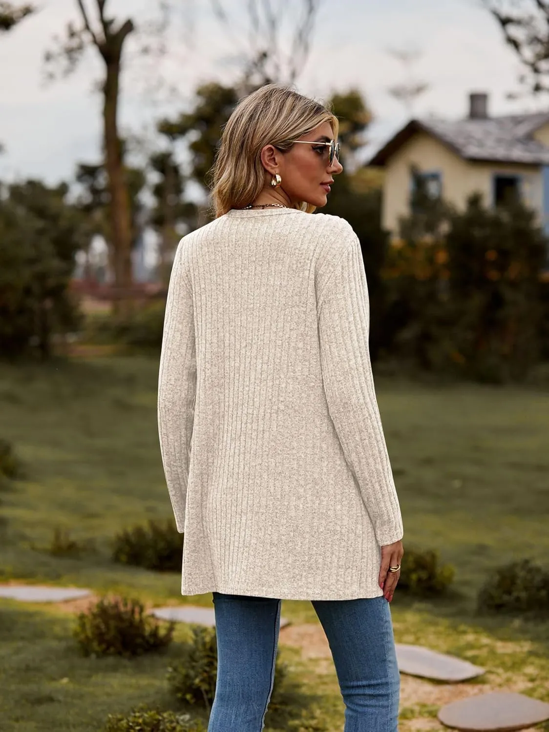 Womens 2025 Fall Fashion Cardigan Lightweight Soft Knit Cardigan for Women Long Sleeve Open Front Coat with Pockets