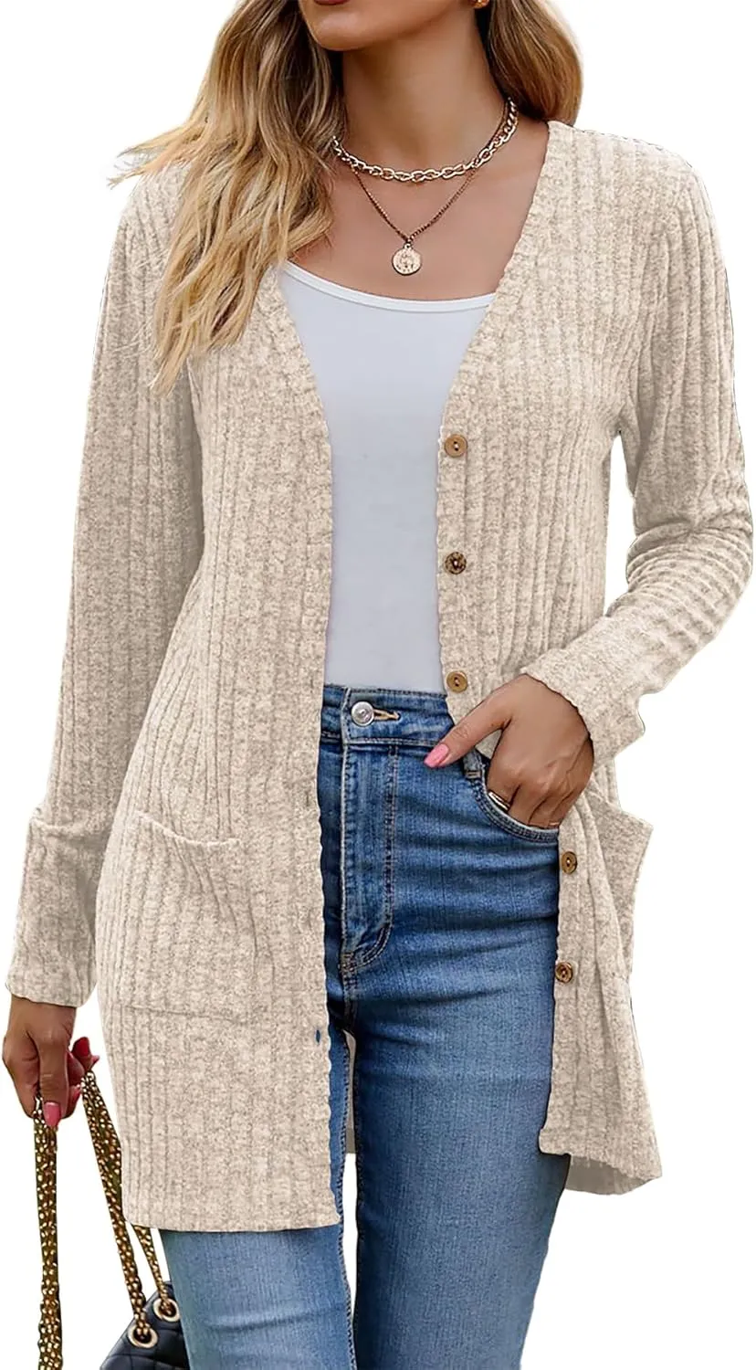 Womens 2025 Fall Fashion Cardigan Lightweight Soft Knit Cardigan for Women Long Sleeve Open Front Coat with Pockets