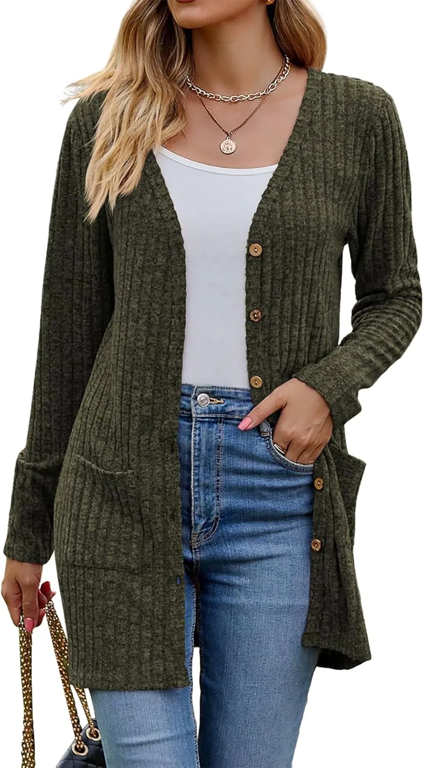 Womens 2025 Fall Fashion Cardigan Lightweight Soft Knit Cardigan for Women Long Sleeve Open Front Coat with Pockets