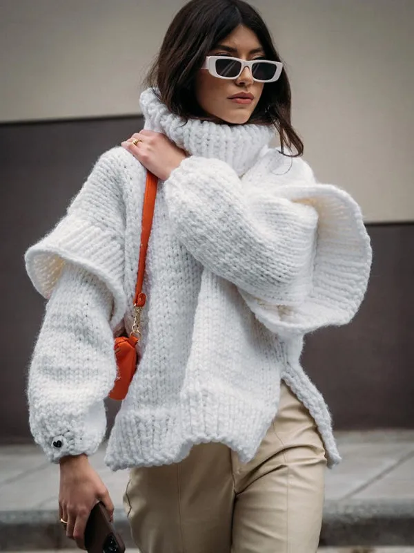 Women's Chic Pullover Fluffy Long Sleeve Turtleneck Sweater