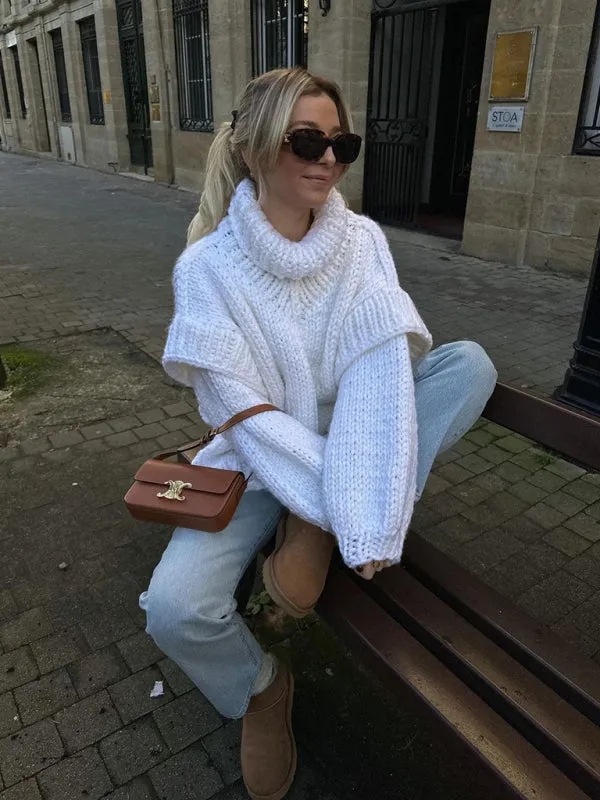 Women's Chic Pullover Fluffy Long Sleeve Turtleneck Sweater