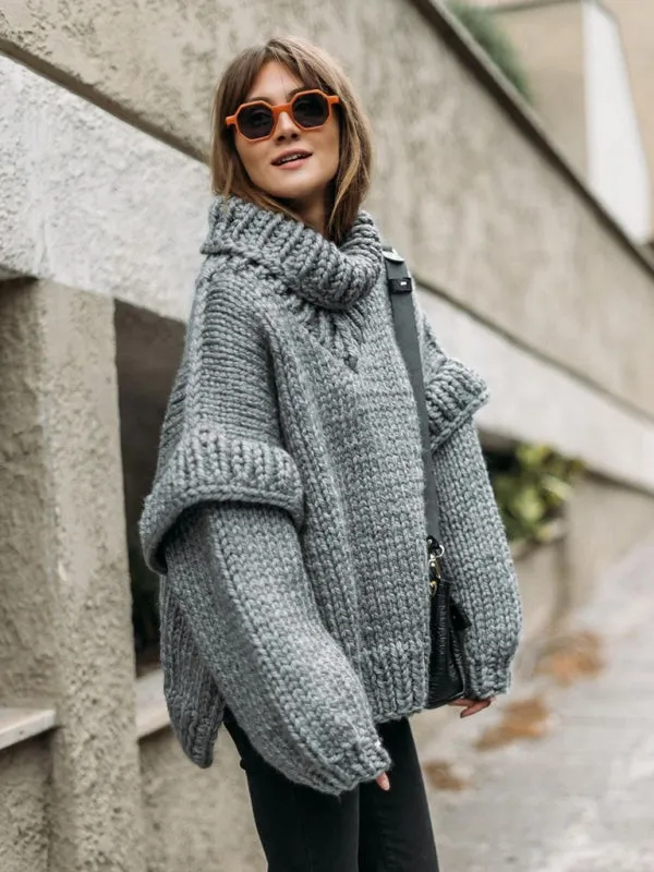 Women's Chic Pullover Fluffy Long Sleeve Turtleneck Sweater