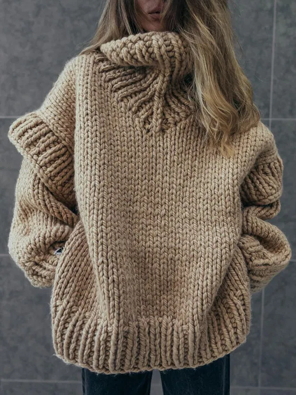 Women's Chic Pullover Fluffy Long Sleeve Turtleneck Sweater