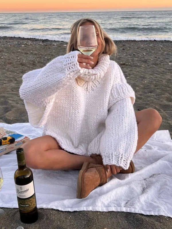 Women's Chic Pullover Fluffy Long Sleeve Turtleneck Sweater