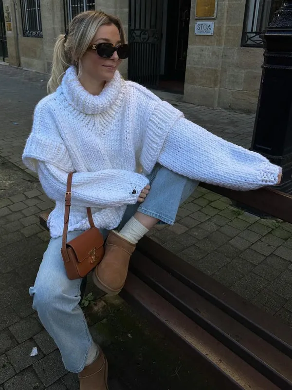 Women's Chic Pullover Fluffy Long Sleeve Turtleneck Sweater