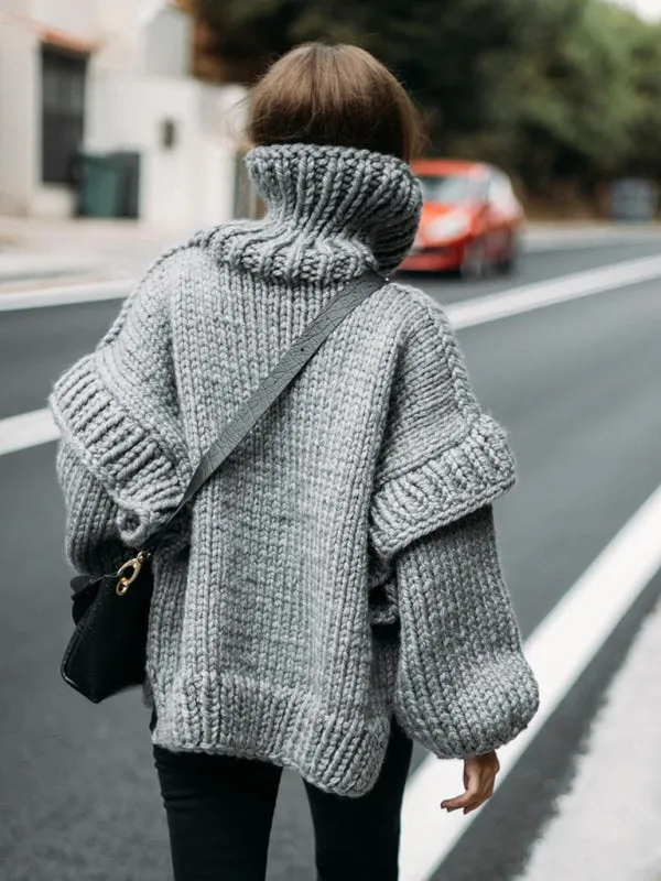 Women's Chic Pullover Fluffy Long Sleeve Turtleneck Sweater
