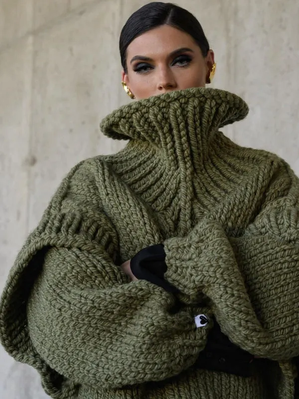 Women's Chic Pullover Fluffy Long Sleeve Turtleneck Sweater