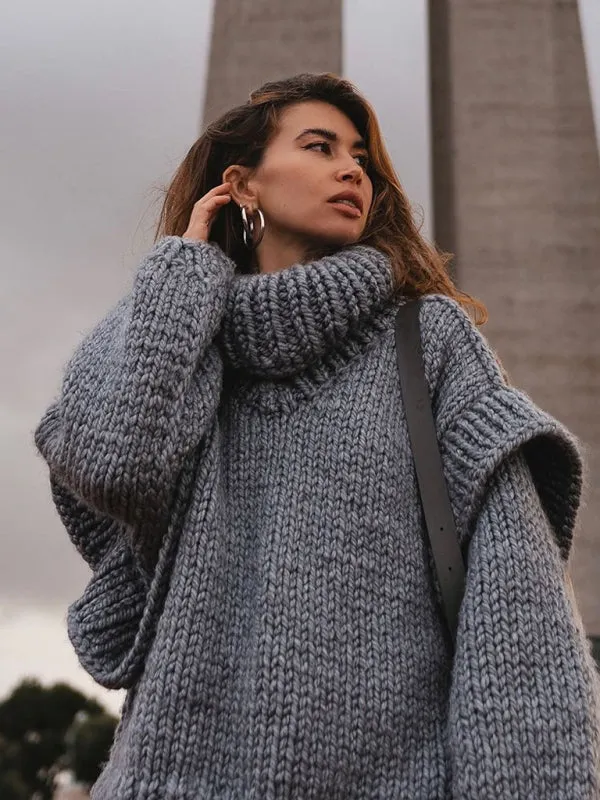 Women's Chic Pullover Fluffy Long Sleeve Turtleneck Sweater