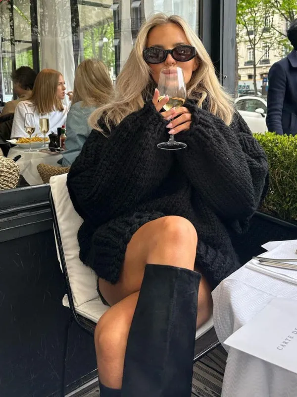 Women's Chic Pullover Fluffy Long Sleeve Turtleneck Sweater