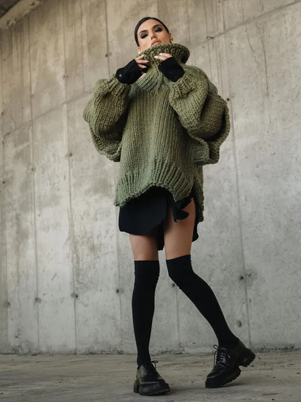 Women's Chic Pullover Fluffy Long Sleeve Turtleneck Sweater