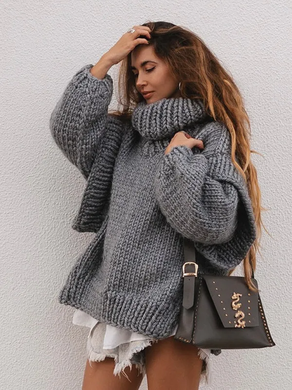 Women's Chic Pullover Fluffy Long Sleeve Turtleneck Sweater