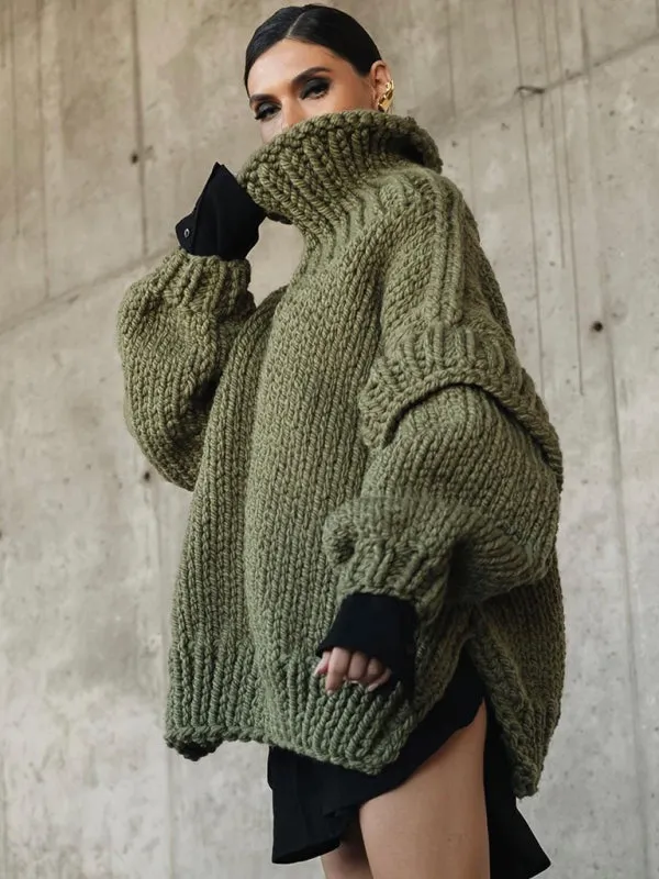 Women's Chic Pullover Fluffy Long Sleeve Turtleneck Sweater