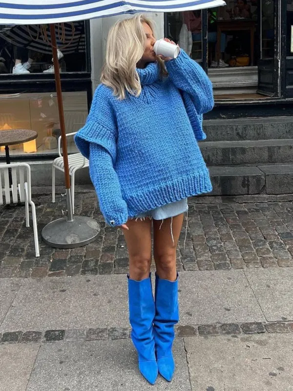 Women's Chic Pullover Fluffy Long Sleeve Turtleneck Sweater
