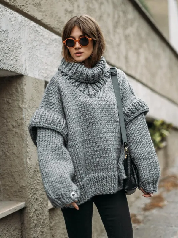 Women's Chic Pullover Fluffy Long Sleeve Turtleneck Sweater