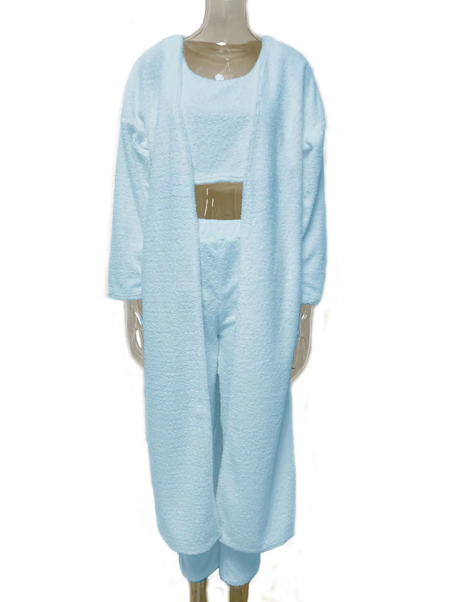 Women's fluffy warm downy fleece open-front cardigans, jackets, midriff-baring top pants, pajama sets