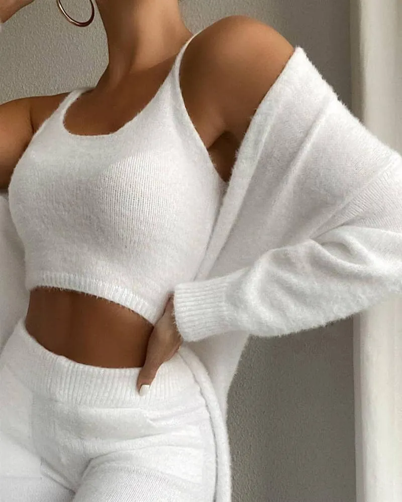 Women's fluffy warm downy fleece open-front cardigans, jackets, midriff-baring top pants, pajama sets