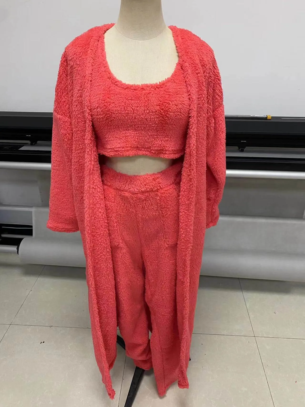 Women's fluffy warm downy fleece open-front cardigans, jackets, midriff-baring top pants, pajama sets