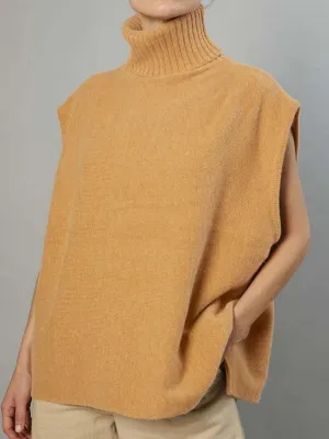 Women's Sleeveless Knitted Sweater with High Collar
