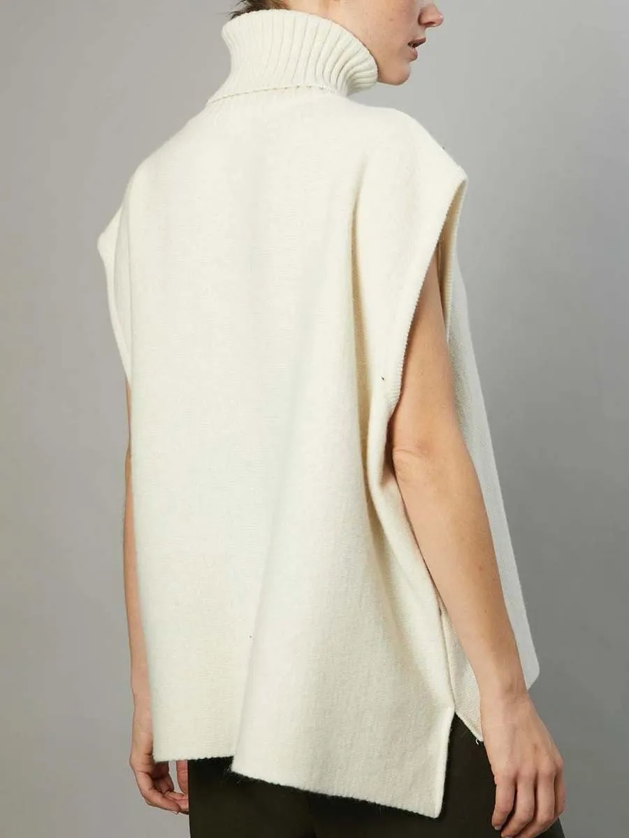 Women's Sleeveless Knitted Sweater with High Collar