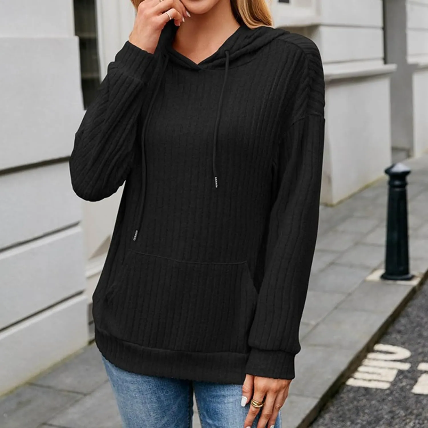 Womens Striped Oversized Hoodie Long Sleeve Fleece Drawstring Sweatshirts 2024 Casual y2k Fall Pullover Top Trendy