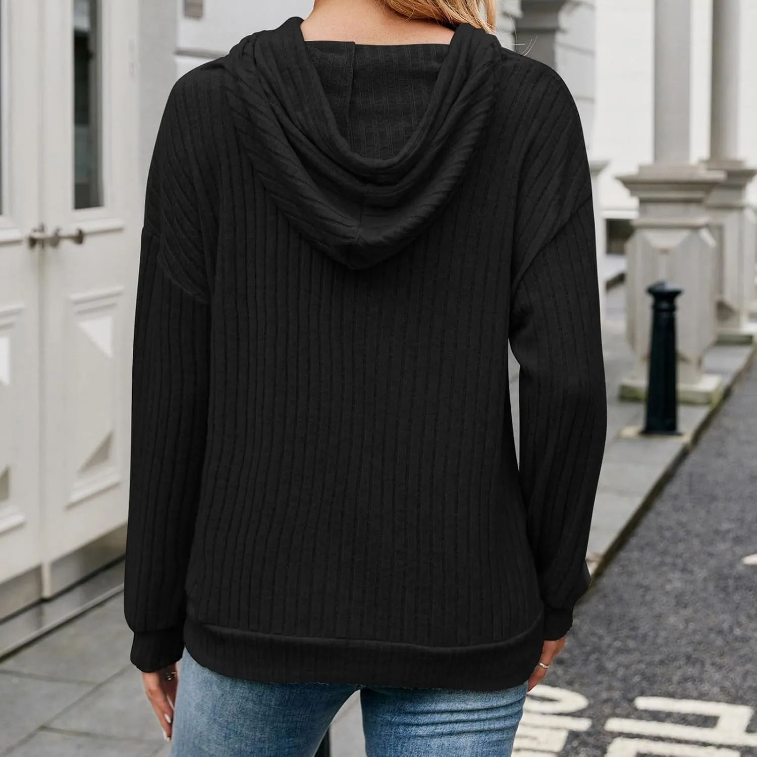 Womens Striped Oversized Hoodie Long Sleeve Fleece Drawstring Sweatshirts 2024 Casual y2k Fall Pullover Top Trendy