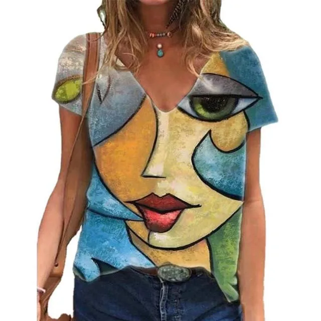 Women's Summer Casual Oversize V Neck T shirt