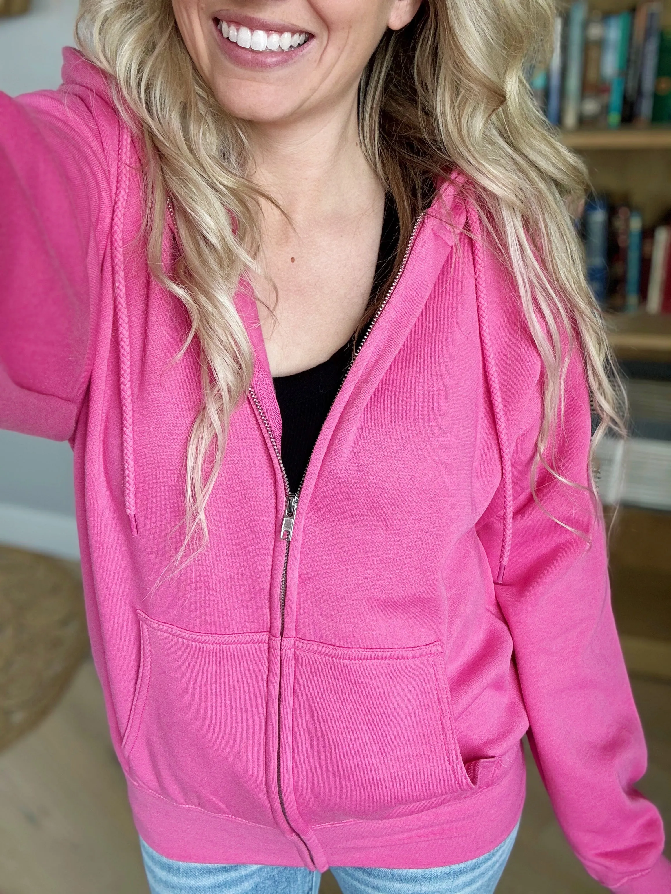 Wonder Oversized Fleece Boyfriend Fit Full-Zip Hoodie in Bubblegum Pink