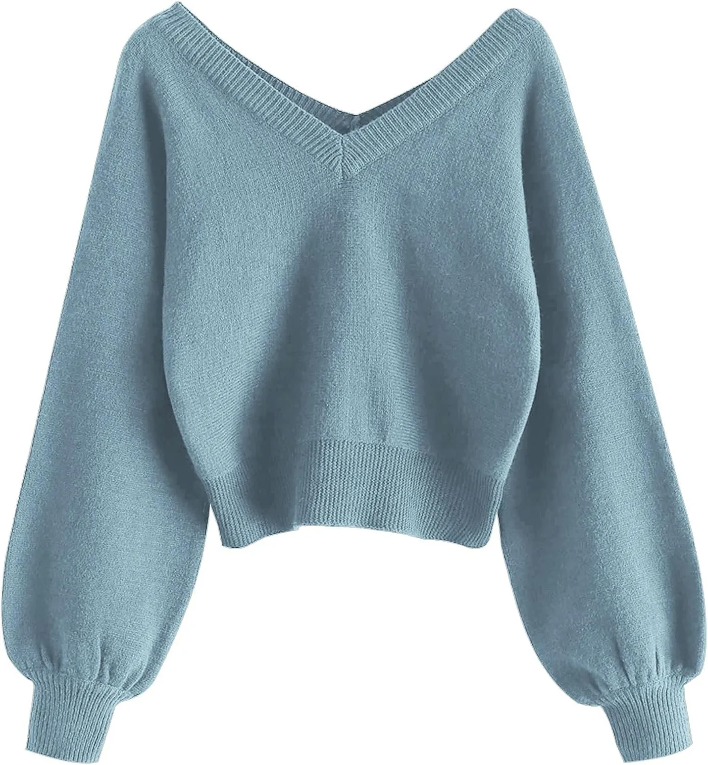 ZAFUL Women's Cropped Sweater V-Neck Long Sleeve Crop Sweater Pullover Jumper Knit Top