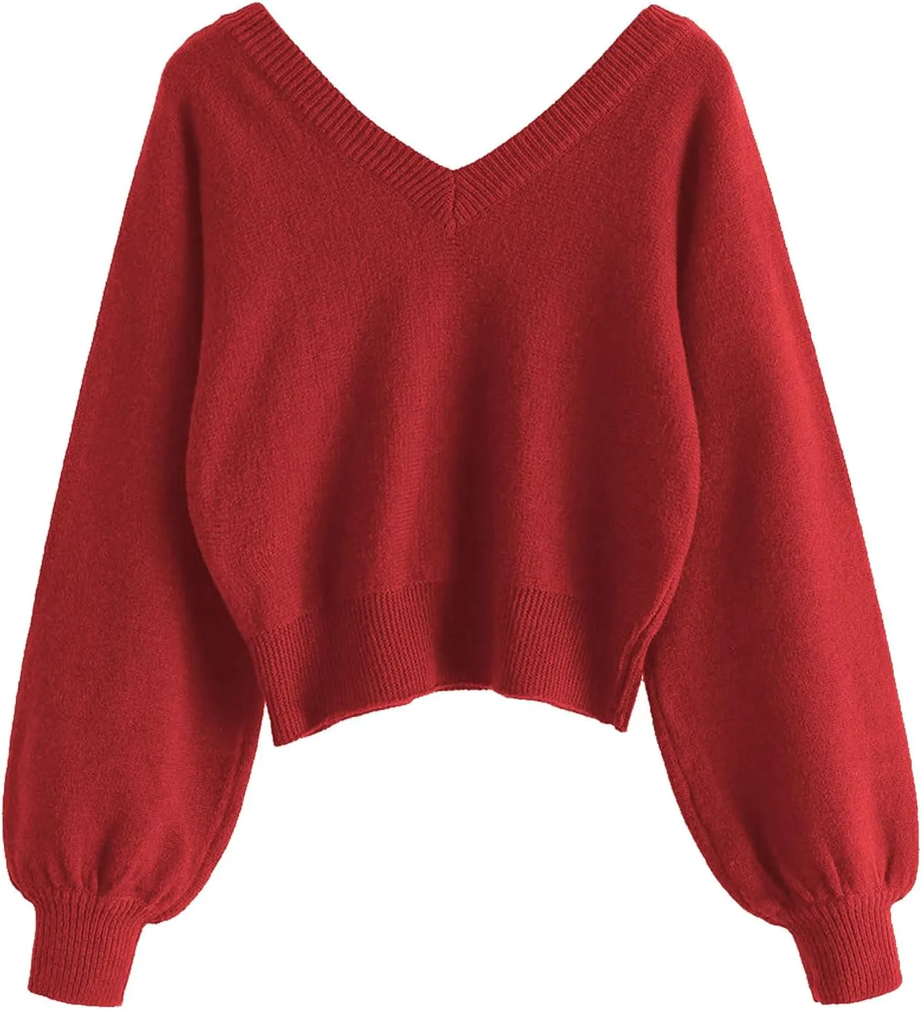 ZAFUL Women's Cropped Sweater V-Neck Long Sleeve Crop Sweater Pullover Jumper Knit Top